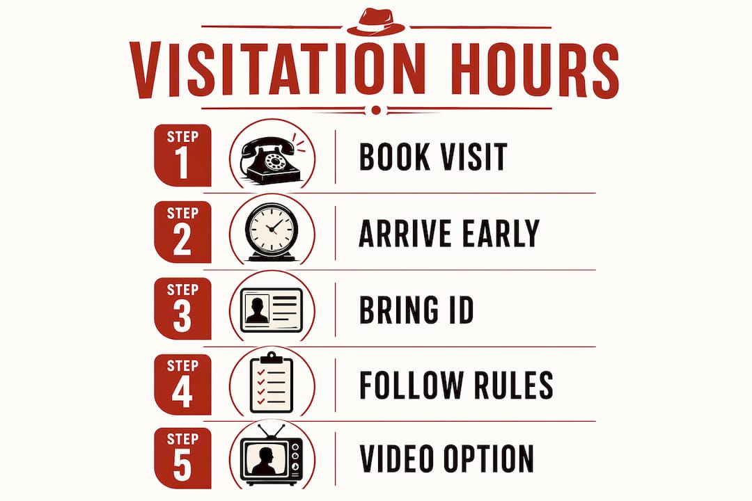 Infographic showing visitation hours and steps