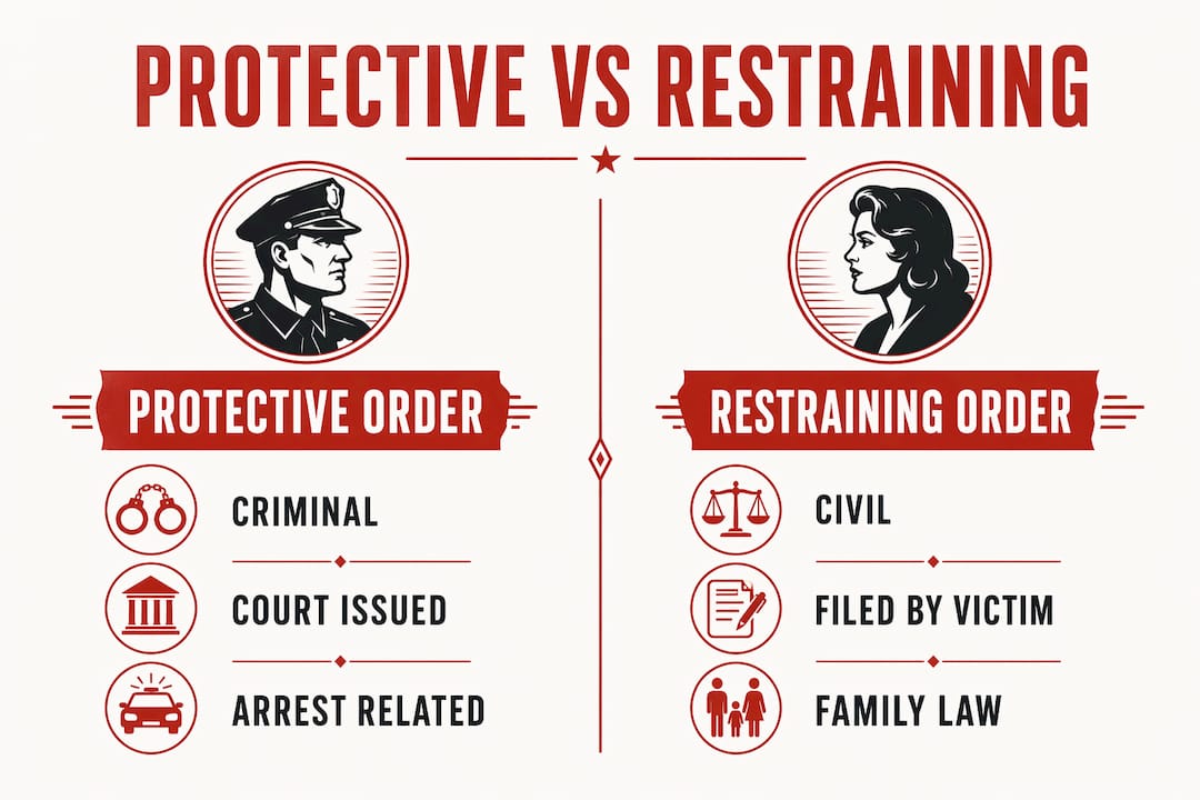 Infographic comparing protective and restraining orders in California