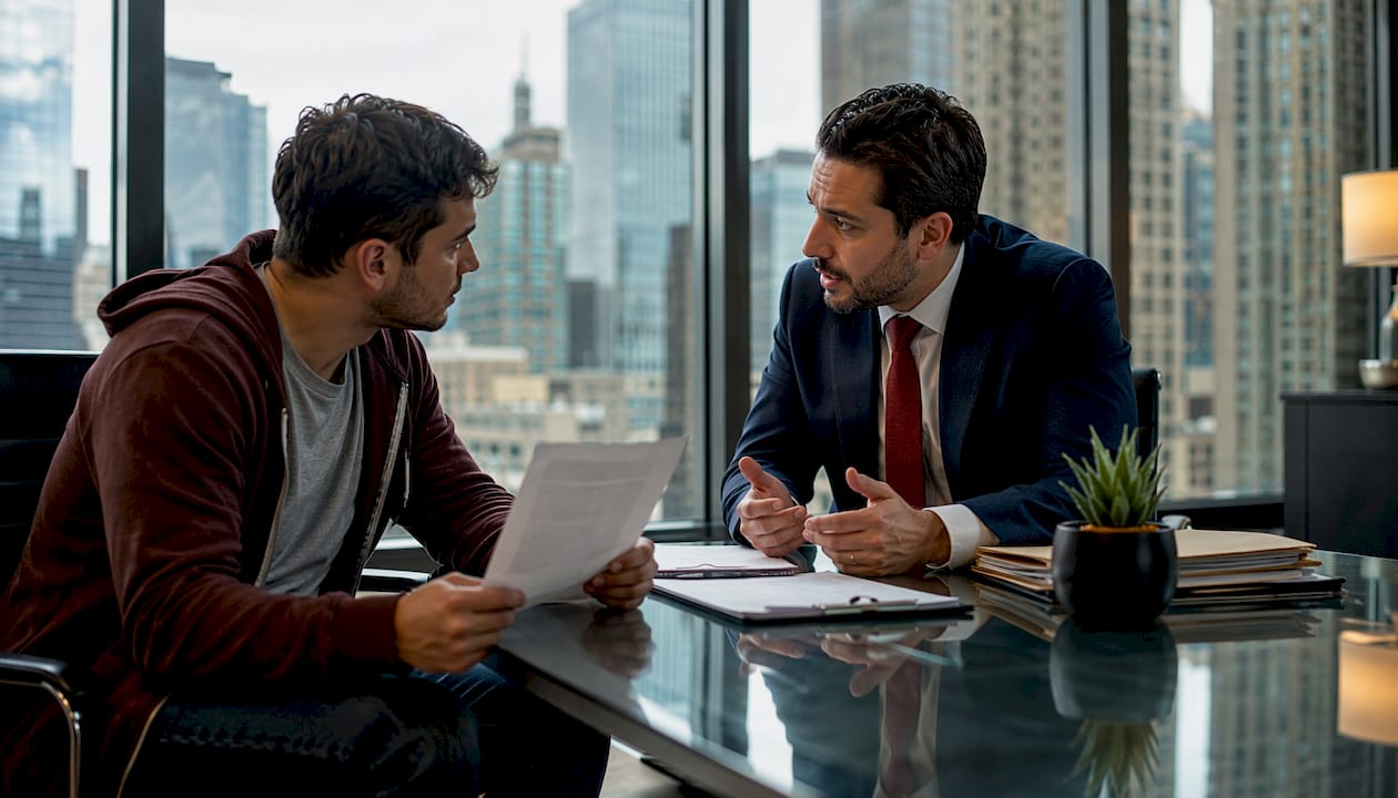Attorney consulting client about warrants
