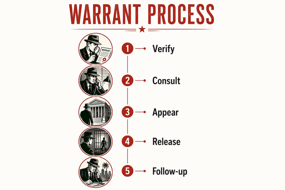 Infographic showing steps in warrant process