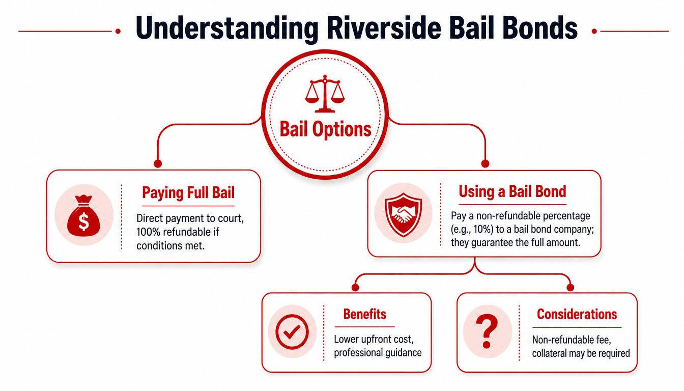 A flowchart explaining the options for paying bail, including paying in full or using a bond service.