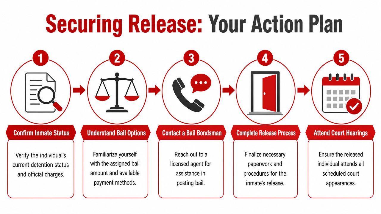 A five-step guide outlining the process for securing the release of an inmate from detention.