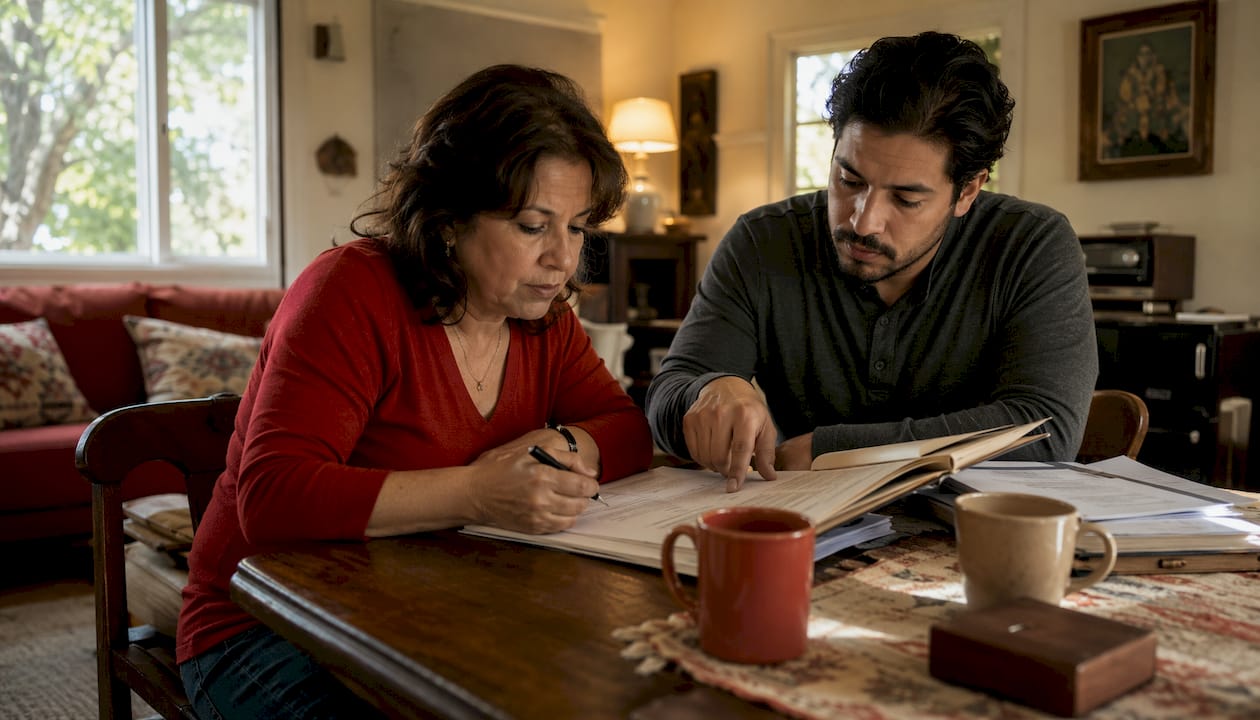 Family reviewing bail reduction documents at home