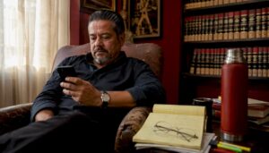 Man reviewing court documents at home desk