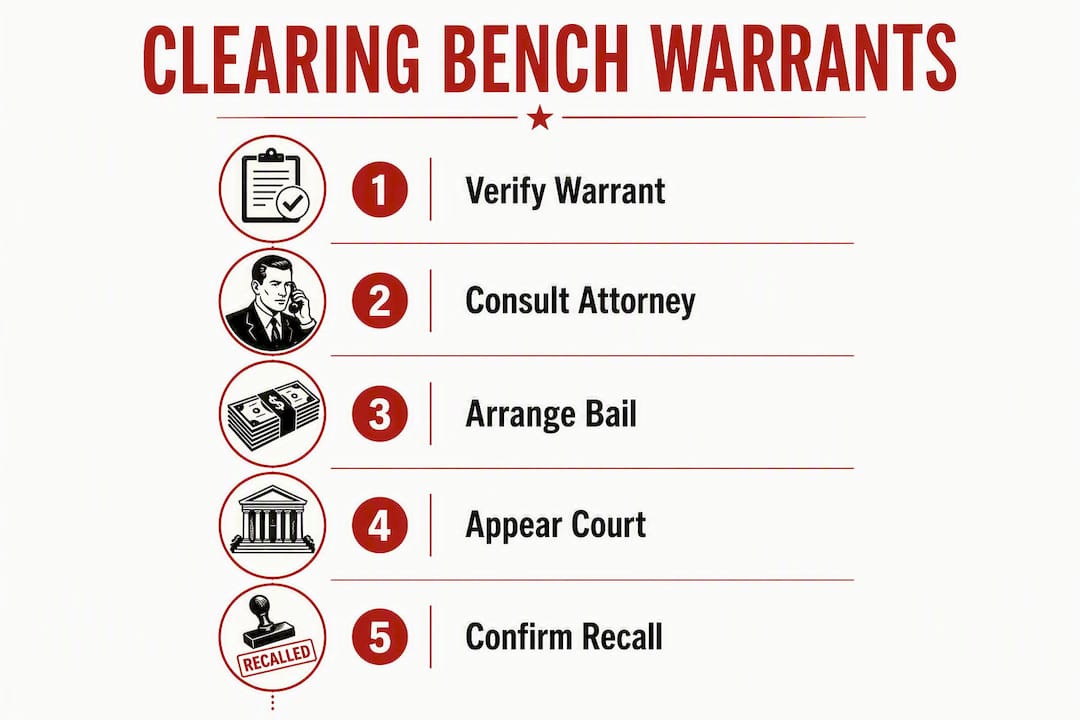 Infographic showing steps to clear bench warrant