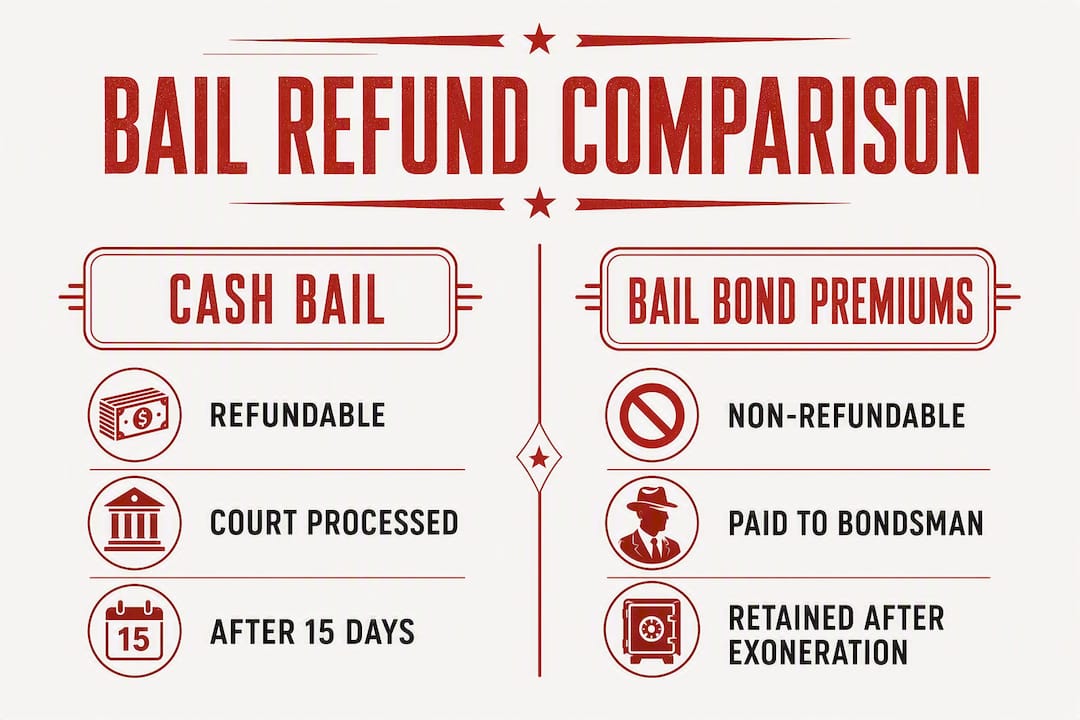 Infographic comparing cash bail and bail bond premiums