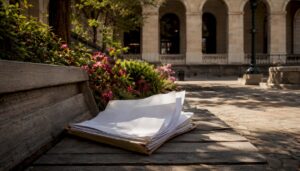 Bail forfeiture court documents on a bench