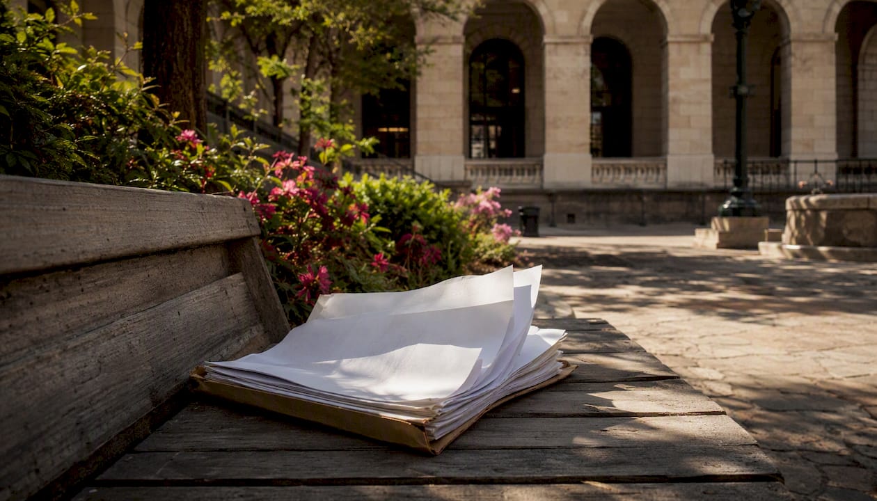 Bail forfeiture court documents on a bench