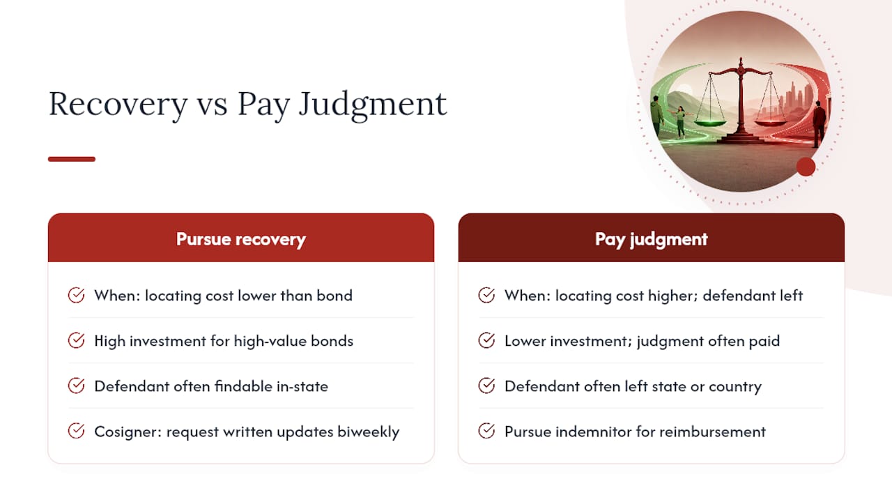 How agents decide whether to pursue recovery or pay the judgment — overview diagram
