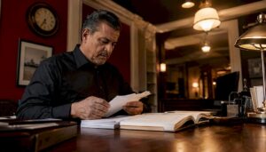 Bail bondsman organizing bail notice envelopes