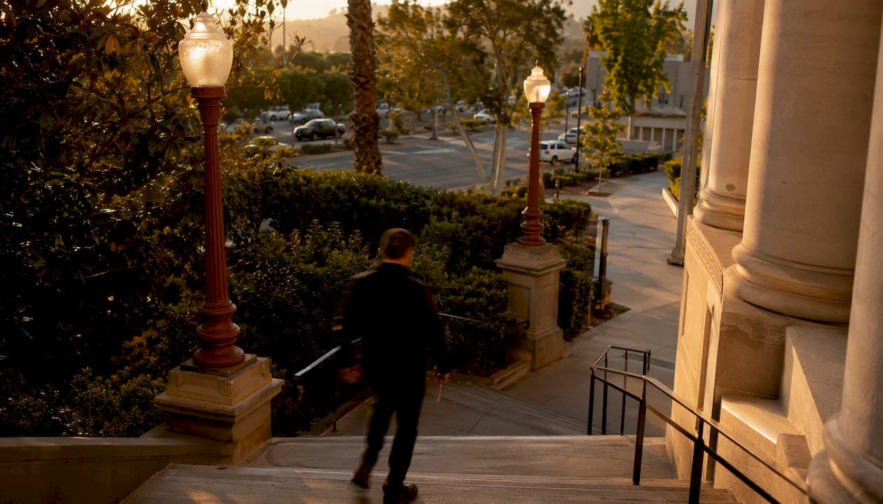 California courthouse exterior in warm light