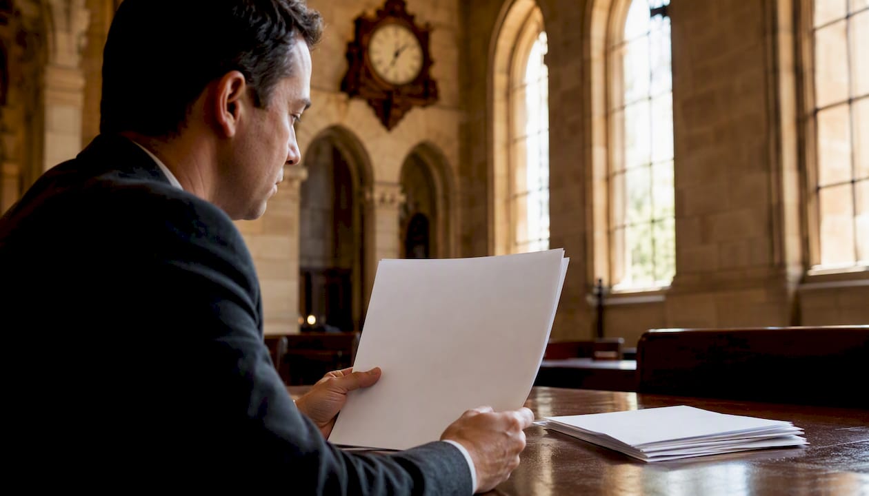 Hands holding legal probation and parole papers