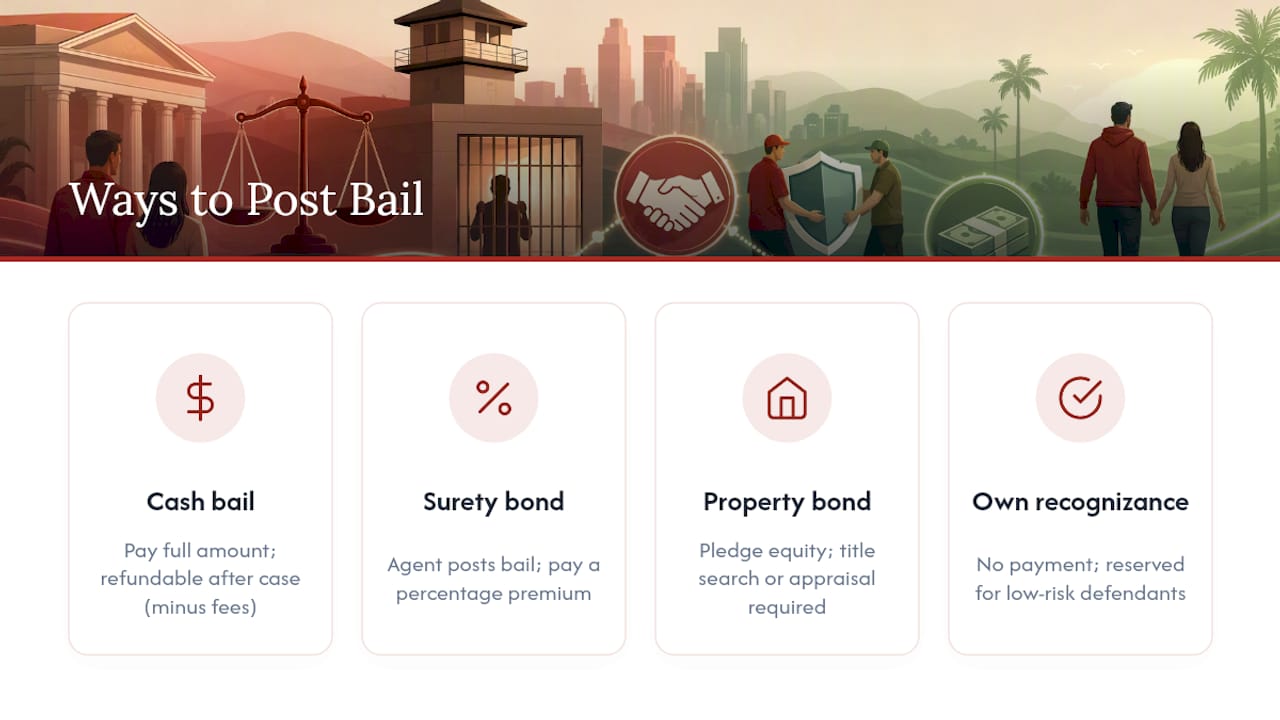 Diagram comparing four bail posting methods