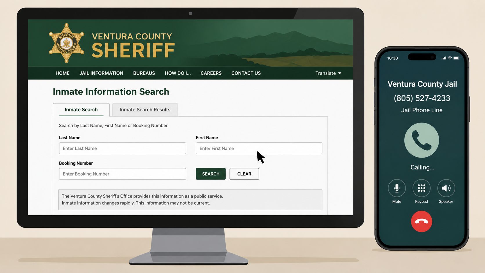 Screenshot from https://www.venturasheriff.org/inmate-information/inmate-search/