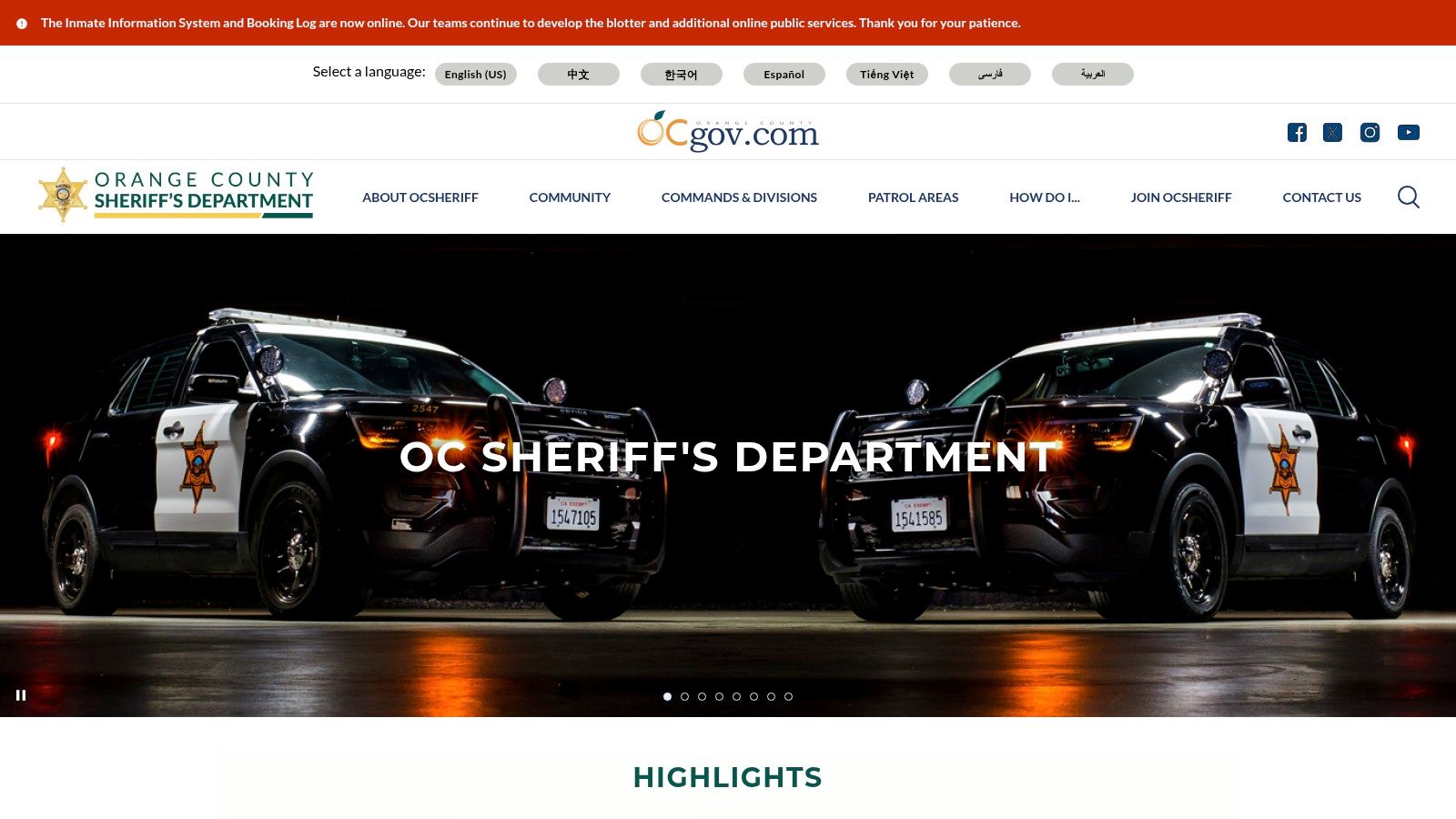 Screenshot from https://www.ocsheriff.gov